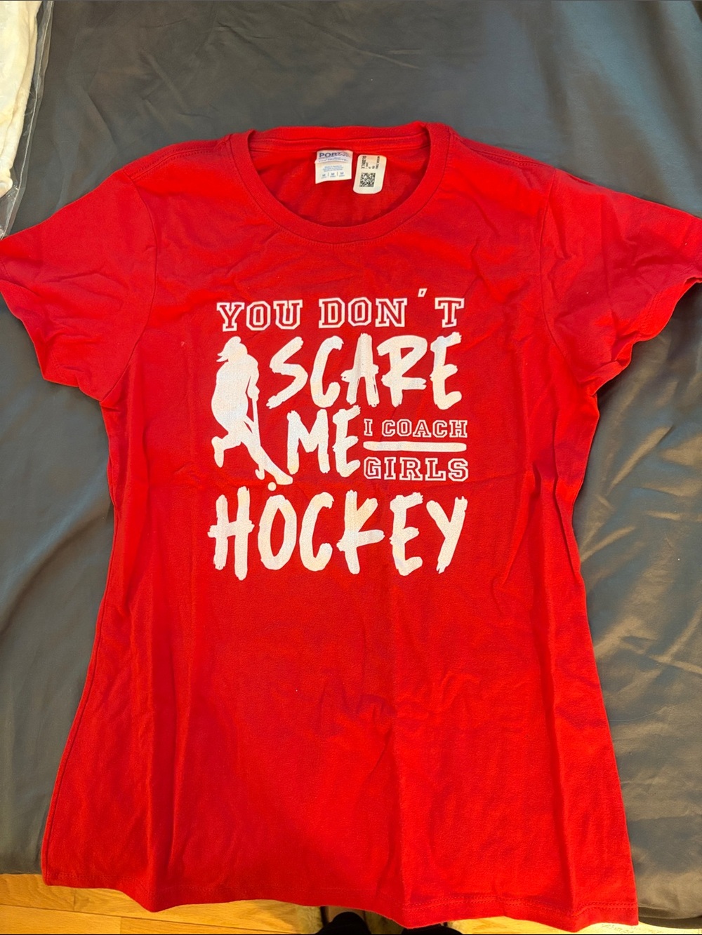 Port and Company Red Graphic Tee "You Don't Scare Me I Coach Girls Hockey"